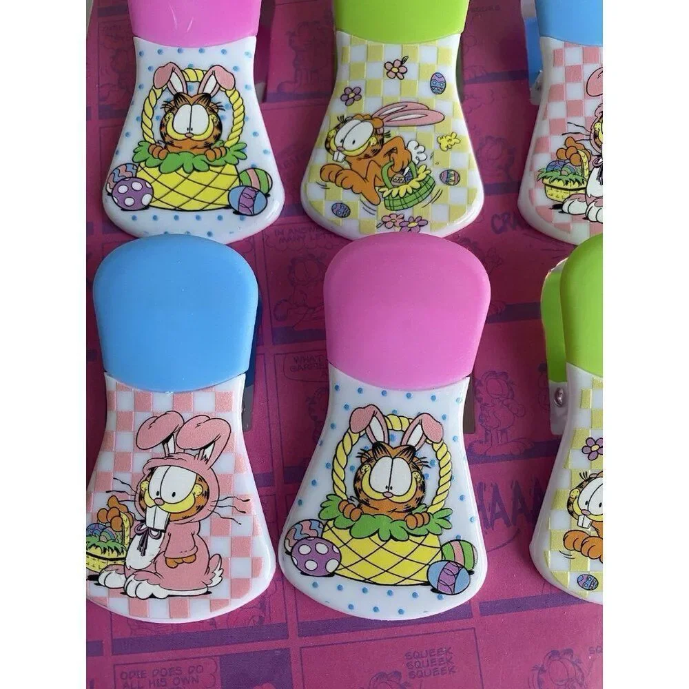 6 Pack Nickelodeon Garfield Magnetic Bag Clips Easter Spring Flowers Bunny‎ Eggs